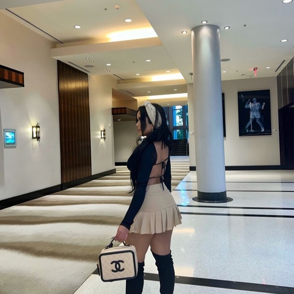 Beige Hybrid Shirring Skort